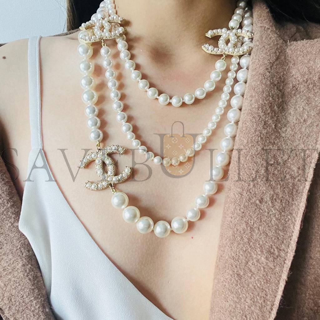 CHANEL VINTAGE EXTRA LONG PEARLS TRIO CC LOGO COCO STRANDS VERSATILE NECKLACE 3427223210282